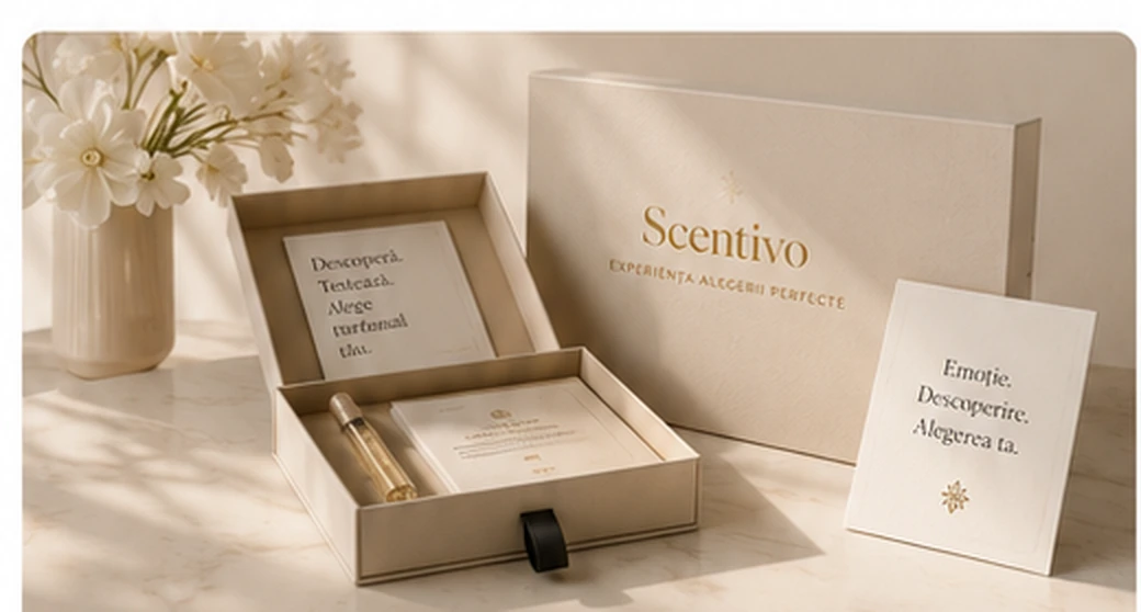 Prezentare premium Scentivo cu cutie, mostră și mesaj personalizat